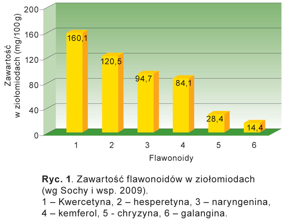 Ryc. 1. Zawartość flawonoidów w ziołomiodach (wg Sochy i wsp. 2009).